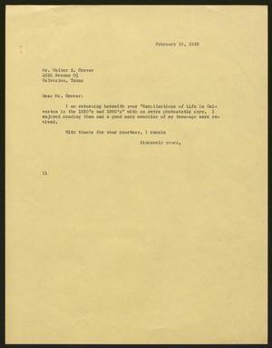 [Letter from Isaac H. Kempner to Walter E. Grover, February 19, 1958]