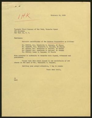 [Letter from Isaac J J, K to Guaranty Trust Company, February 10, 1948]