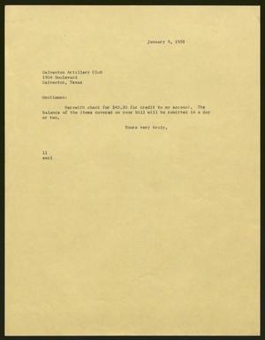 [Letter from Kempner, Isaac H. Kempner to Galveston Artillery Club, January 9, 1958]