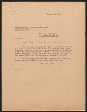 [Letter from Isaac H. Kempner to Hebrew Sheltering & Immigrant Aid Society, December 29, 1945]