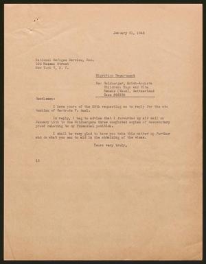 [Letter from Isaac H. Kempner to National Refugee Service, Inc., January 31, 1946]