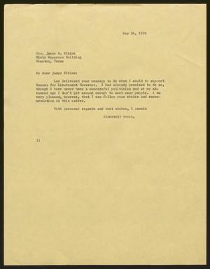 Primary view of object titled '[Letter from Isaac H. Kempner to James A. Elkins, May 26, 1958]'.