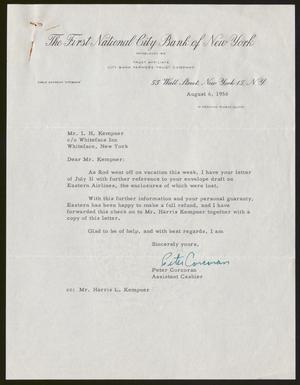 [Letter from Peter Corcoran to Isaac H. Kempner, August 6, 1958]