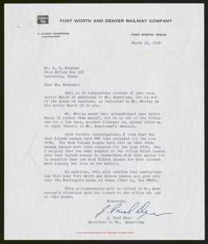 [Letter from J. Paul Dyer to Isaac H. Kempner, March 24, 1958]