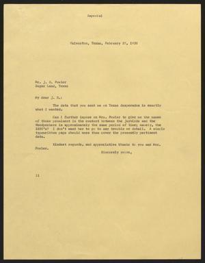 [Letter from Isaac H. Kempner to J. B. Fowler, February 27, 1958]