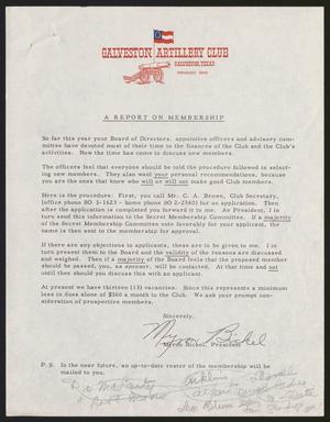 [Letter from Galveston Artillery Club Regarding Membership Process]