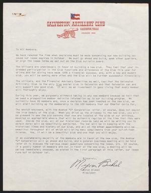 [Letter from the Galveston Artillery Club, 1958]