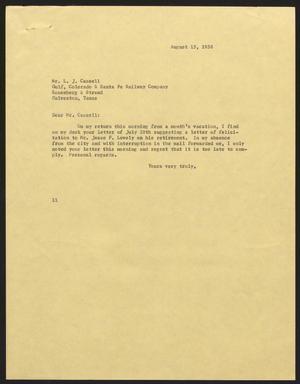 [Letter from Isaac H. Kempner to L. J. Cassell, August 15, 1958]
