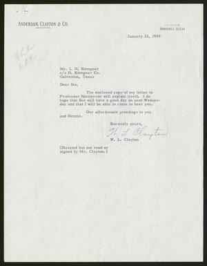 [Letter from Isaac H. Kempner to W. L. Clayton, January 22, 1958]