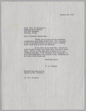 [Letter from W. L. Clayton to William H. Masterson, January 22, 1958]