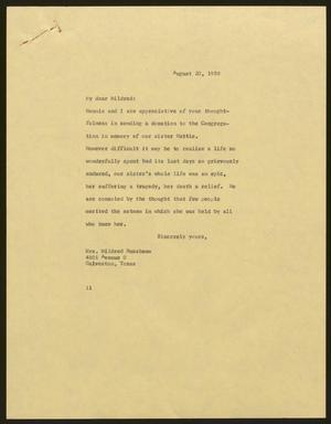 [Letter from Isaac H. Kempner to Mildred Nussbaum, August 20, 1958]