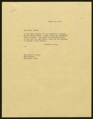 [Letter from Isaac H. Kempner to Etta E. Platte, August 16, 1958]
