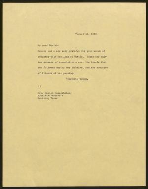 [Letter from Isaac H. Kempner to Beulah Munzesheimer, August 16, 1958]