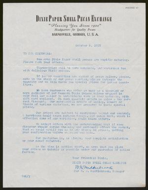 Primary view of object titled '[Letter from Dixie Paper Shell Pecan Exchange - October 6, 1958]'.