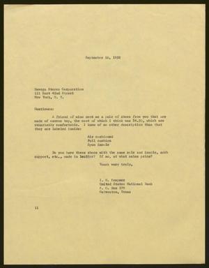 [Letter from Isaac H. Kempner to Davega Stores Corporation, September 16, 1958]