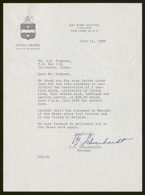 [Letter from E. G. Schoenhardt to Isaac H. Kempner, June 11, 1958]