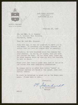 [Letter from E. G. Schoenhardt to Isaac and Jeane Kempner, February 24, 1958]