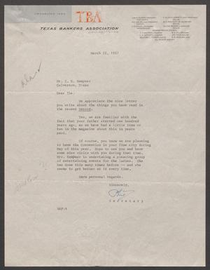 [Letter from Texas Bankers Association to I. H. Kempner, March 22, 1957]