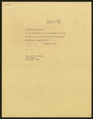 [Letter from Isaac H. Kempner to John W. Hopkins, January 20, 1958]