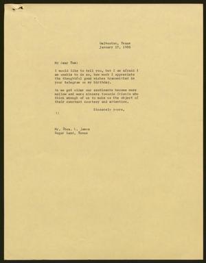 [Letter from Isaac H. Kempner to Thomas L. James, January 17, 1958]