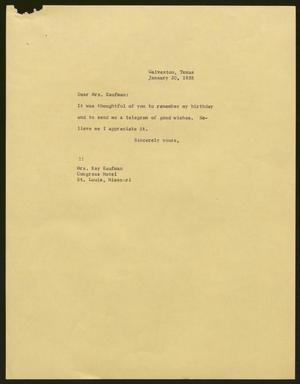 [Letter from Isaac H. Kempner to Mrs. Ray Kaufman, January 20, 1958]
