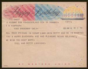 [Telegram from Bill & Betty Louviere to I. H. Kempner, January 14, 1958]