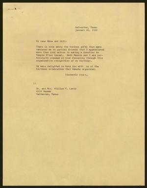 [Letter from Isaac H. Kempner to Edna and Bill Levin, January 20, 1958]