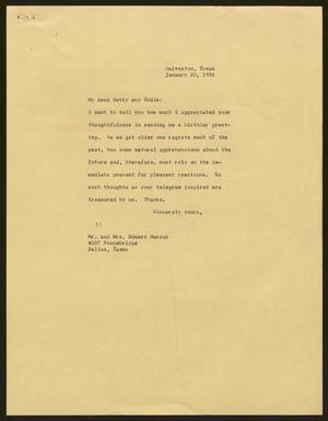 [Letter from Isaac H. Kempner to Edward Marcus, January 20, 1958]