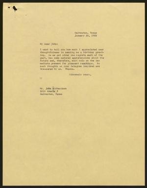 [Letter from Isaac H. Kempner to John Richardson, January 20, 1958]