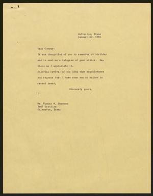 [Letter from Isaac H. Kempner to Conway M. Shannon, January 20, 1958]