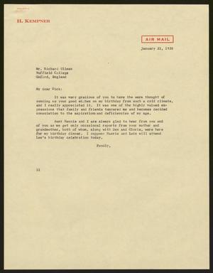 Primary view of object titled '[Letter from Isaac H. Kempner to Richard Ullman, January 21, 1958]'.
