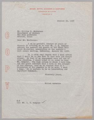 [Letter from Dillion Anderson to William H. Masterson, January 22, 1958]