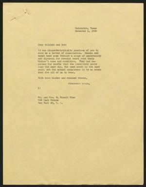 [Letter from Isaac H. Kempner to Mildred and Bob Blum, November 6, 1958]