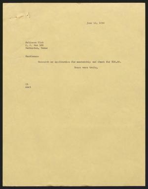 [Letter from Isaac H. Kempner to Balinese Club, June 12, 1958]