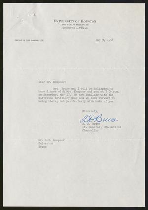 Primary view of object titled '[Letter from A. D. Bruce to Isaac H. Kempner, May 9, 1958]'.