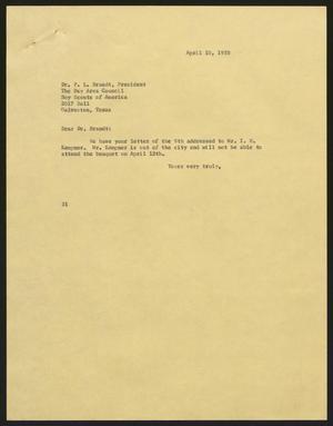 [Letter from Harris L. Kempner to P. L. Brandt, April 10, 1958]