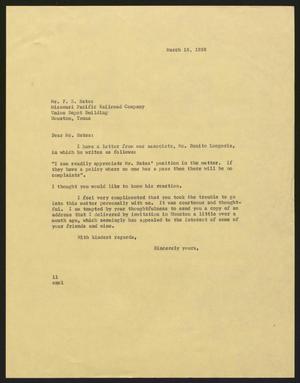 [Letter from I. H. Kempner to F. E. Bates, March 18, 1958]