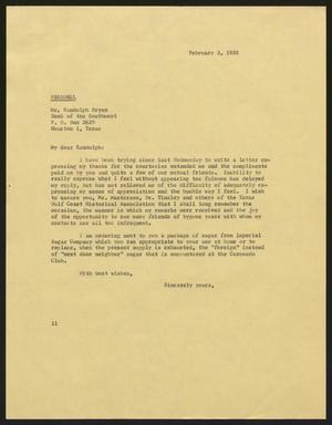 [Letter from I. H. Kempner to Randolph Bryan, February 3, 1958]