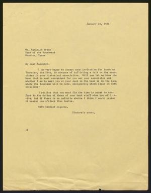 [Letter from Isaac H. Kempner to Randolph Bryan, January 16, 1958]