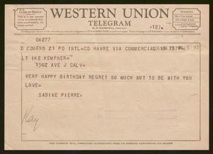 [Telegram from Sabine Pierre to Ike Kempner for his Birthday - January 13, 1958]