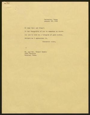 [Letter from Isaac H. Kempner to Mary and Stuart Godwin, January 20, 1958]