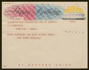 [Telegram from the Three Godwin's to I. H. Kempner for his Birthday - January 14, 1958]