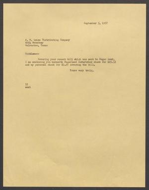 [Letter from Isaac H. Kempner to A. W. Quinn, September 5, 1957]