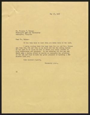 [Letter from I. H. Kempner to Dr. Francis P. Gaines, May 17, 1957]