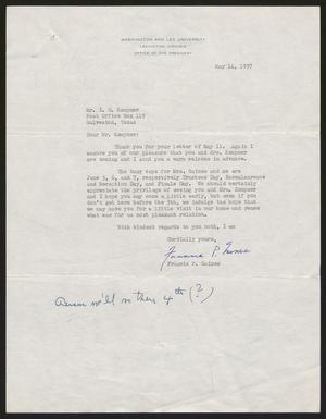 [Letter from Francis P. Gaines to Isaac H. Kempner, May 14, 1957]