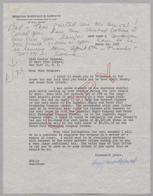 [Letter from Mr. Henry Cassorte Smith to Miss Cecile Kempner, March 29, 1957]