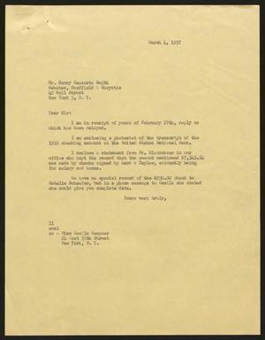 [Letter from Isaac H. Kempner to Henry Cassorte Smith, March 4, 1957]