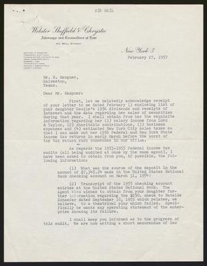 [Letter from Henry Cassorte Smith to I. H. Kempner, February 27, 1957]