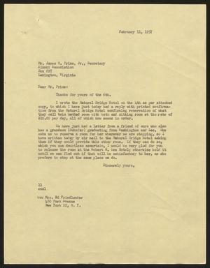 [Letter from Isaac H. Kempner to James H. Price, Jr., February 11, 1957]