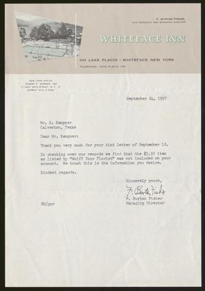 [Letter from Harris Leon Kempner to F Burton Fisher , September 24, 1957]